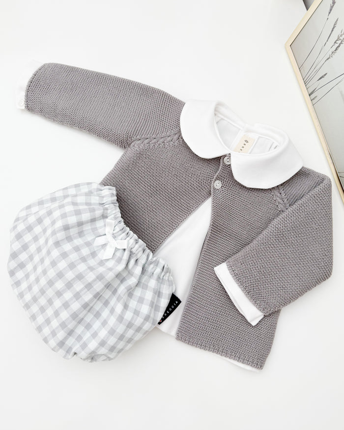 Conjunto vichy gris manga larga (3 prendas)