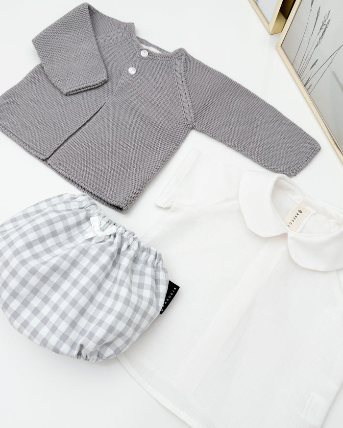 Conjunto vichy gris manga corta (3 prendas)