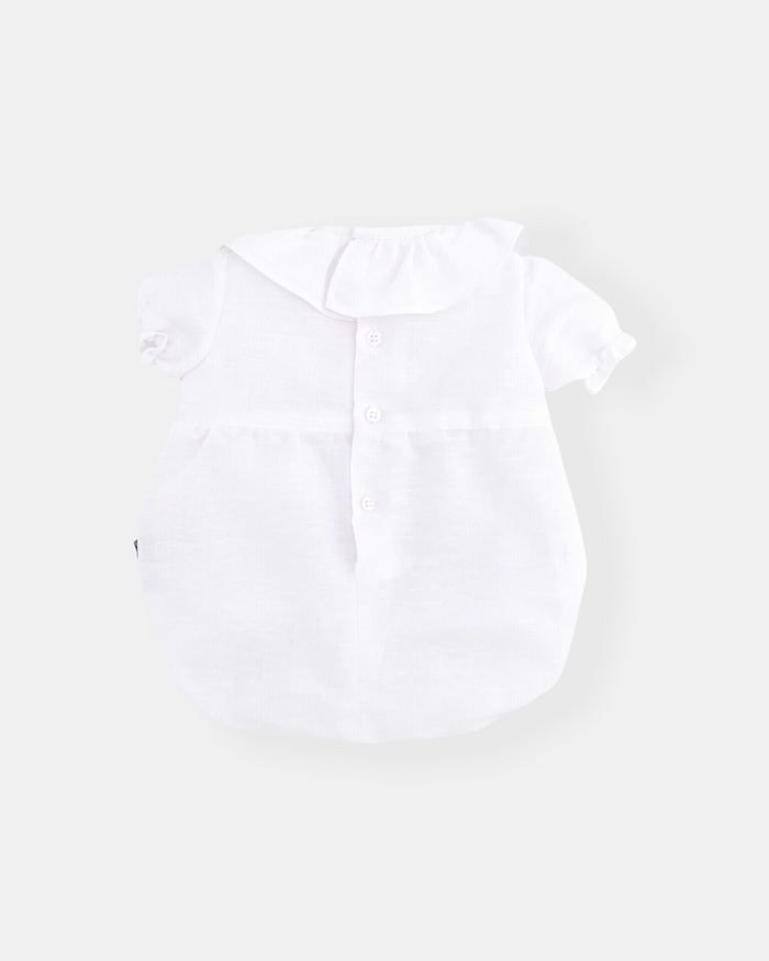 White flounced linen romper