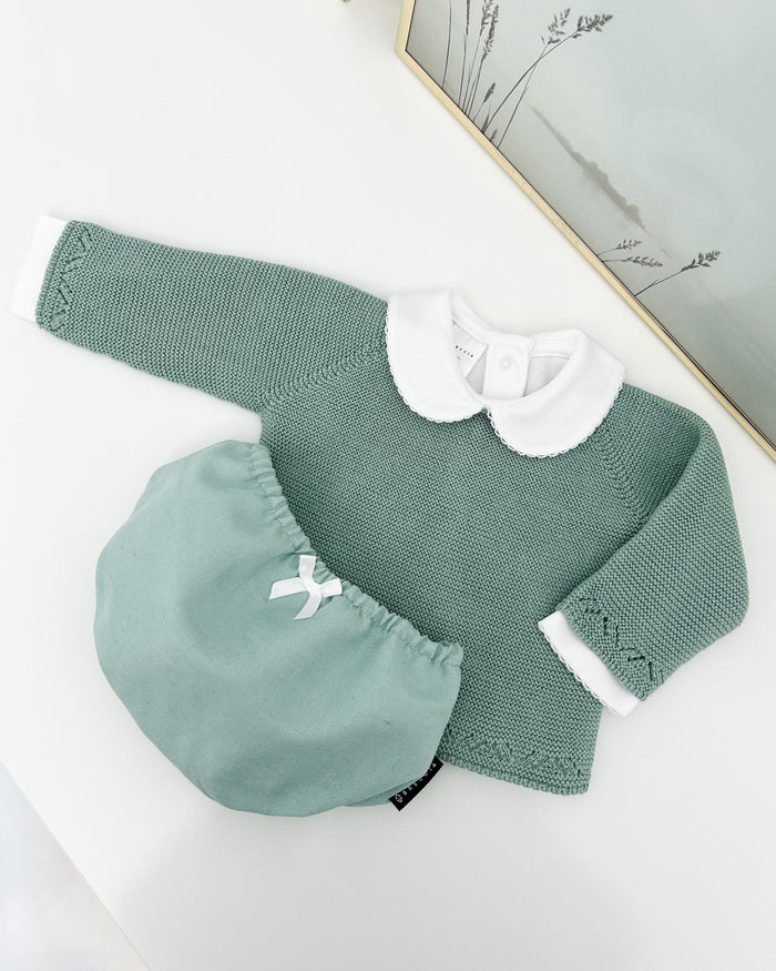 Conjunto manga larga verde mint (3 prendas)