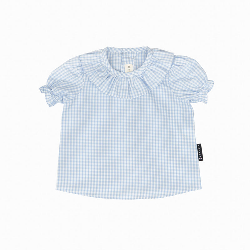 Camicia a quadretti blu con volant