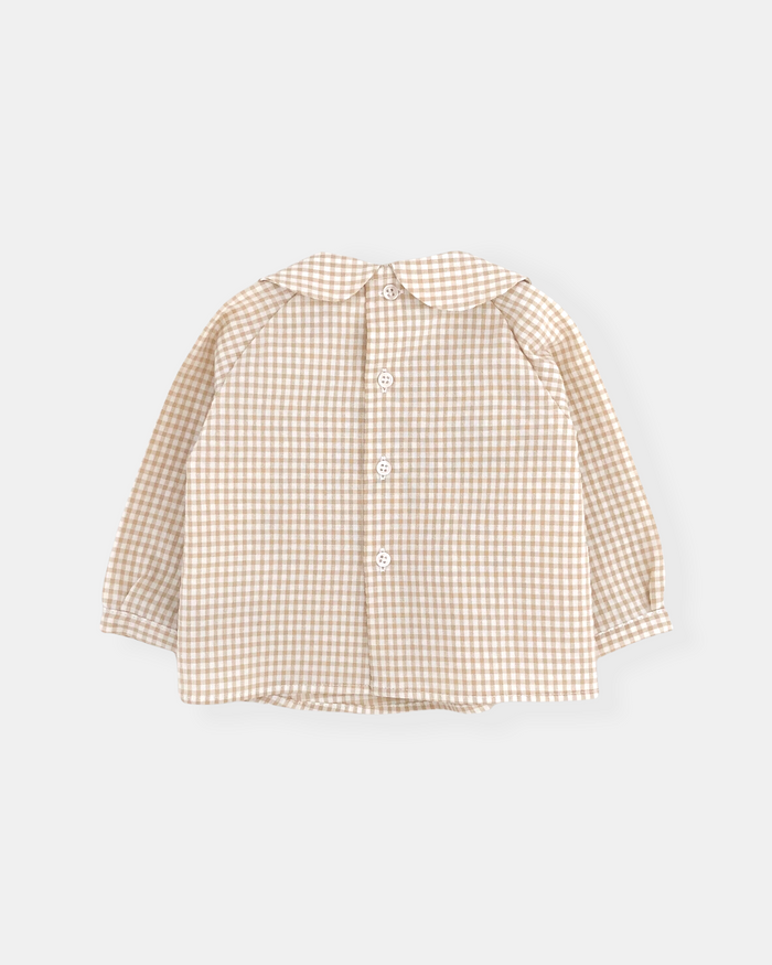 Camisa vichy beige manga larga