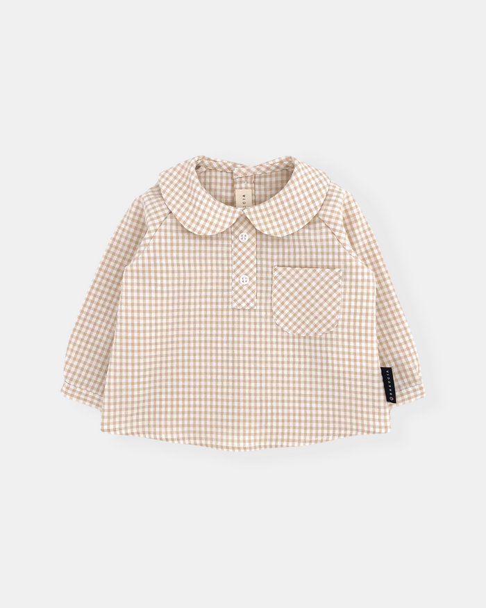 Camisa vichy beige manga larga