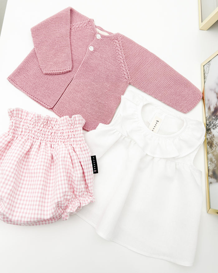 Conjunto vichy rosa palo tirantes (3 prendas)